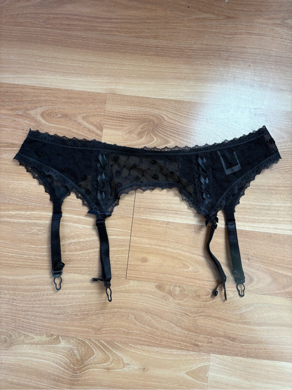 Frederick's of Hollywood black lace garter belt